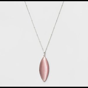 Pink pale Catseye stone Long Necklace Silver Chain
